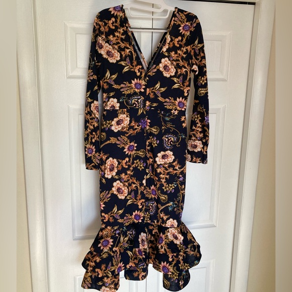Black and floral print long sleeve mermaid dress Medium - Picture 1 of 9